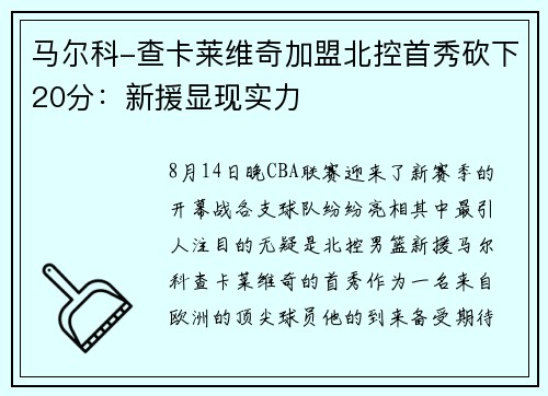 马尔科-查卡莱维奇加盟北控首秀砍下20分：新援显现实力